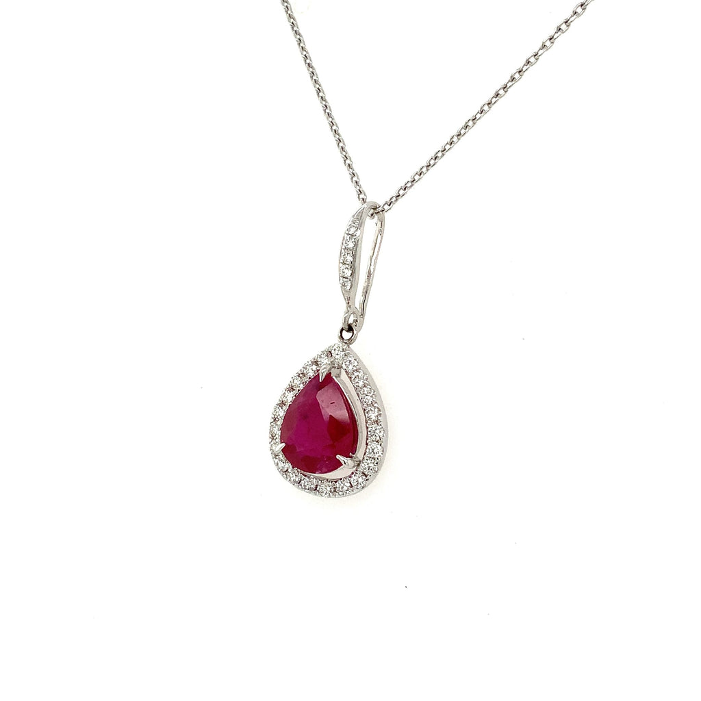 Roman+Jules Pear Shaped Ruby and Diamond Pendant and Chain fashioned in 18 kt White Gold. - Image 6 of 11