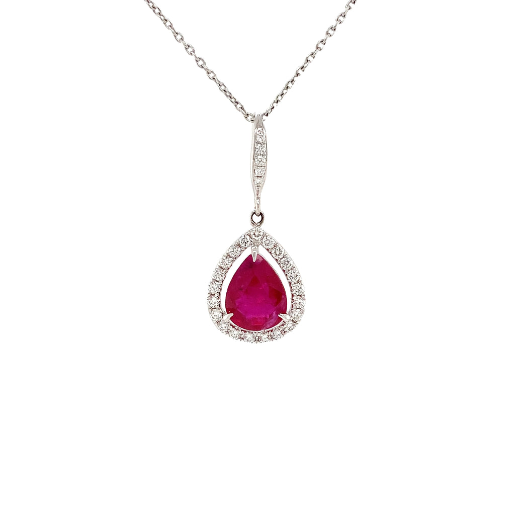 Roman+Jules Pear Shaped Ruby and Diamond Pendant and Chain fashioned in 18 kt White Gold. - Image 10 of 11