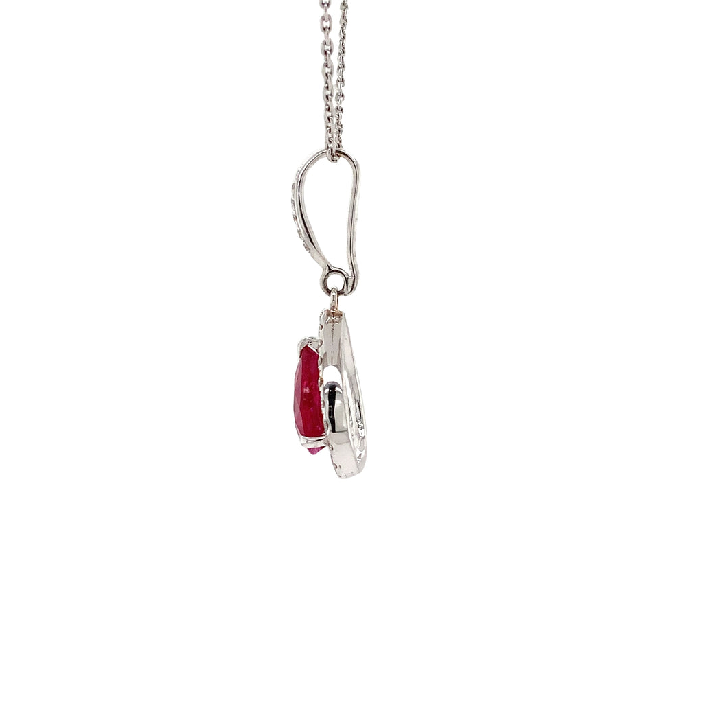 Roman+Jules Pear Shaped Ruby and Diamond Pendant and Chain fashioned in 18 kt White Gold. - Image 9 of 11