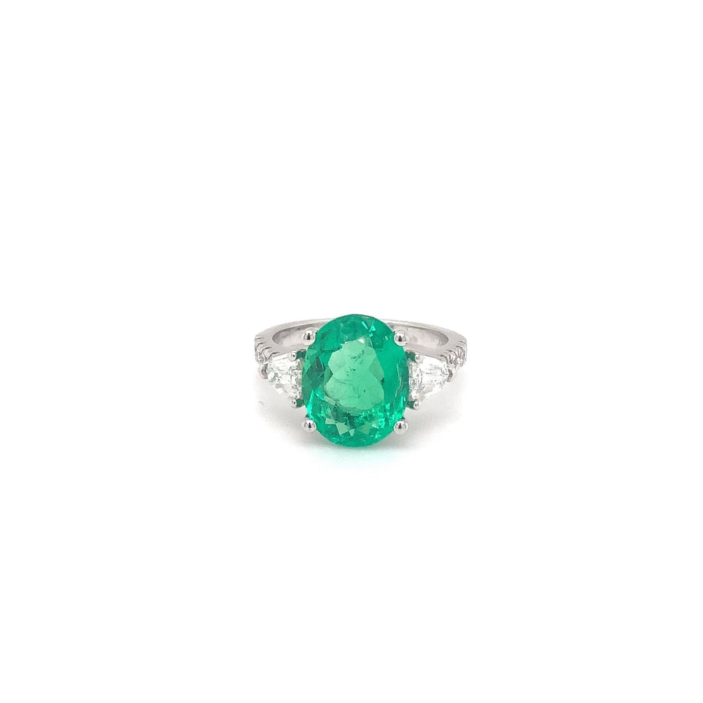 Roman+Jules One Of A Kind Natural Fine Colombian Emerald And Diamond Ring 18K White Gold - Image 5 of 9