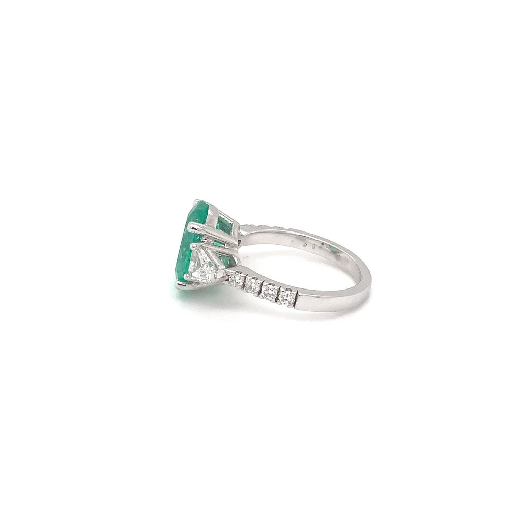 Roman+Jules One Of A Kind Natural Fine Colombian Emerald And Diamond Ring 18K White Gold - Image 9 of 9