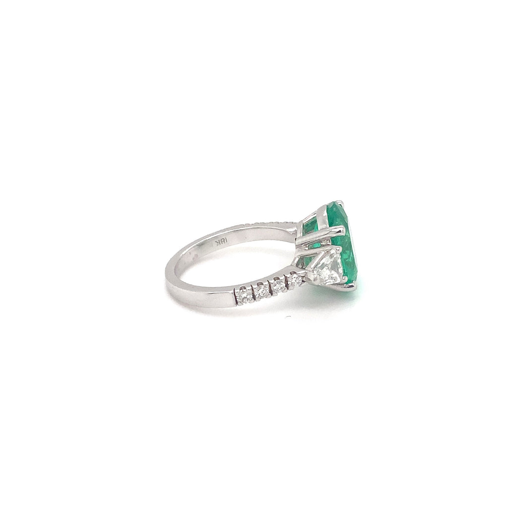 Roman+Jules One Of A Kind Natural Fine Colombian Emerald And Diamond Ring 18K White Gold - Image 7 of 9