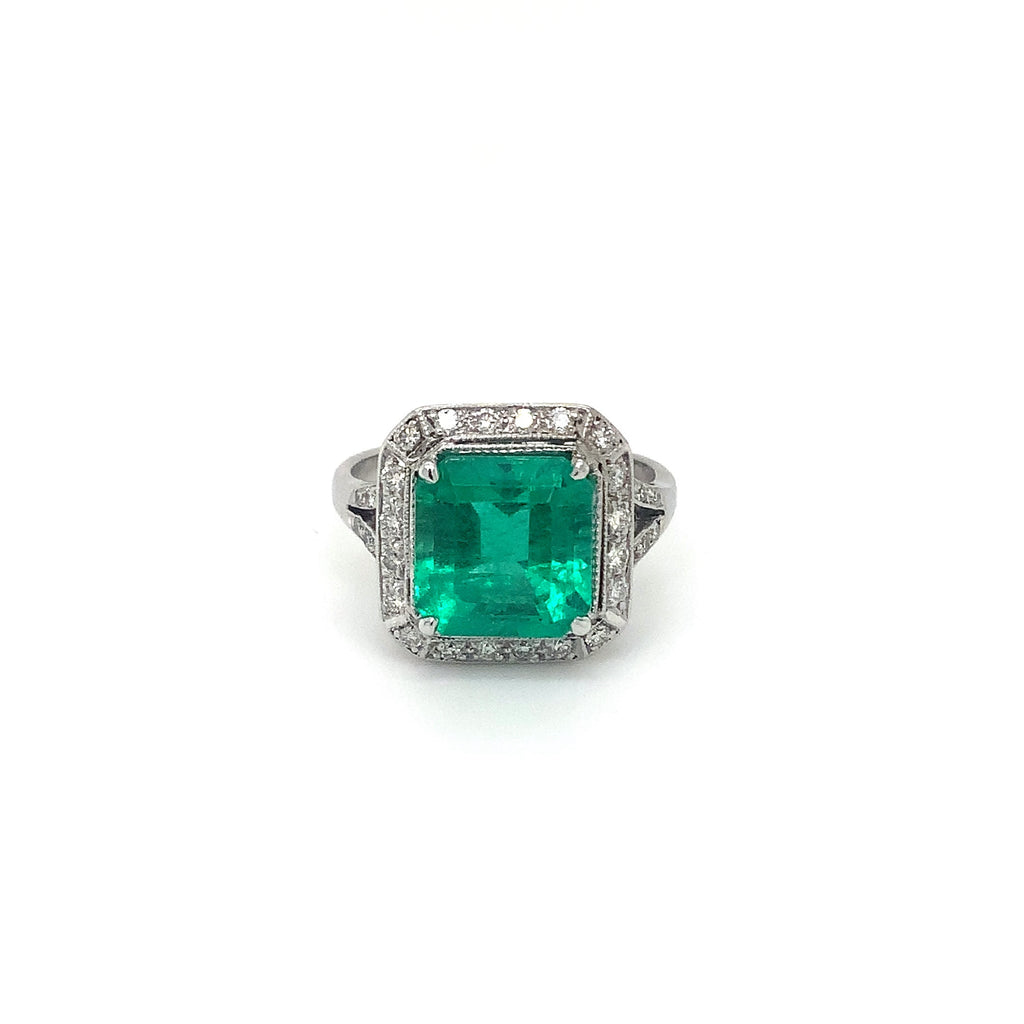 Vintage 3.19 ct Emerald and Diamond Ring set in 18 kt White Gold - Image 11 of 14