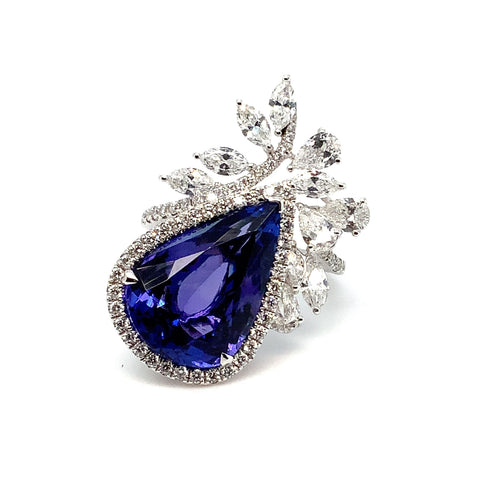Roman + Jules Important Tanzanite and Diamond  Right Hand Ring Fashioned in 18K White Gold. - Image 1 of 12