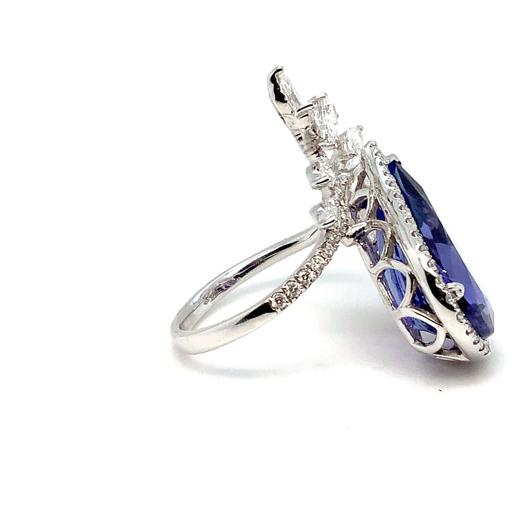 Roman + Jules Important Tanzanite and Diamond  Right Hand Ring Fashioned in 18K White Gold. - Image 4 of 12