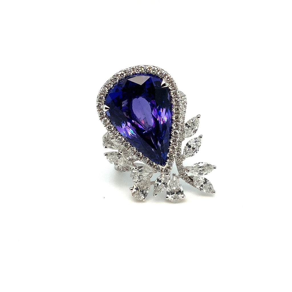 Roman + Jules Important Tanzanite and Diamond  Right Hand Ring Fashioned in 18K White Gold. - Image 11 of 12