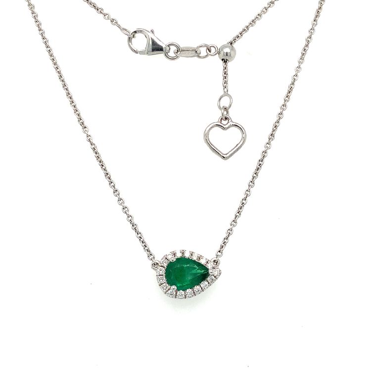 Roman + Jules Elegant East-West Necklace featuring a Pear shaped Emerald and Diamond Halo Set in 18K White Go - Image 5 of 6