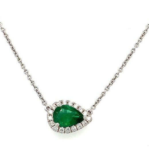 Roman + Jules Elegant East-West Necklace featuring a Pear shaped Emerald and Diamond Halo Set in 18K White Go - Image 4 of 6
