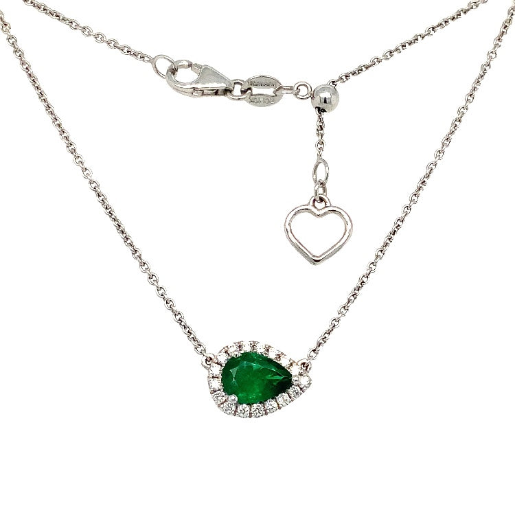 Roman + Jules Elegant East-West Necklace featuring a Pear shaped Emerald and Diamond Halo Set in 18K White Go - Image 6 of 6