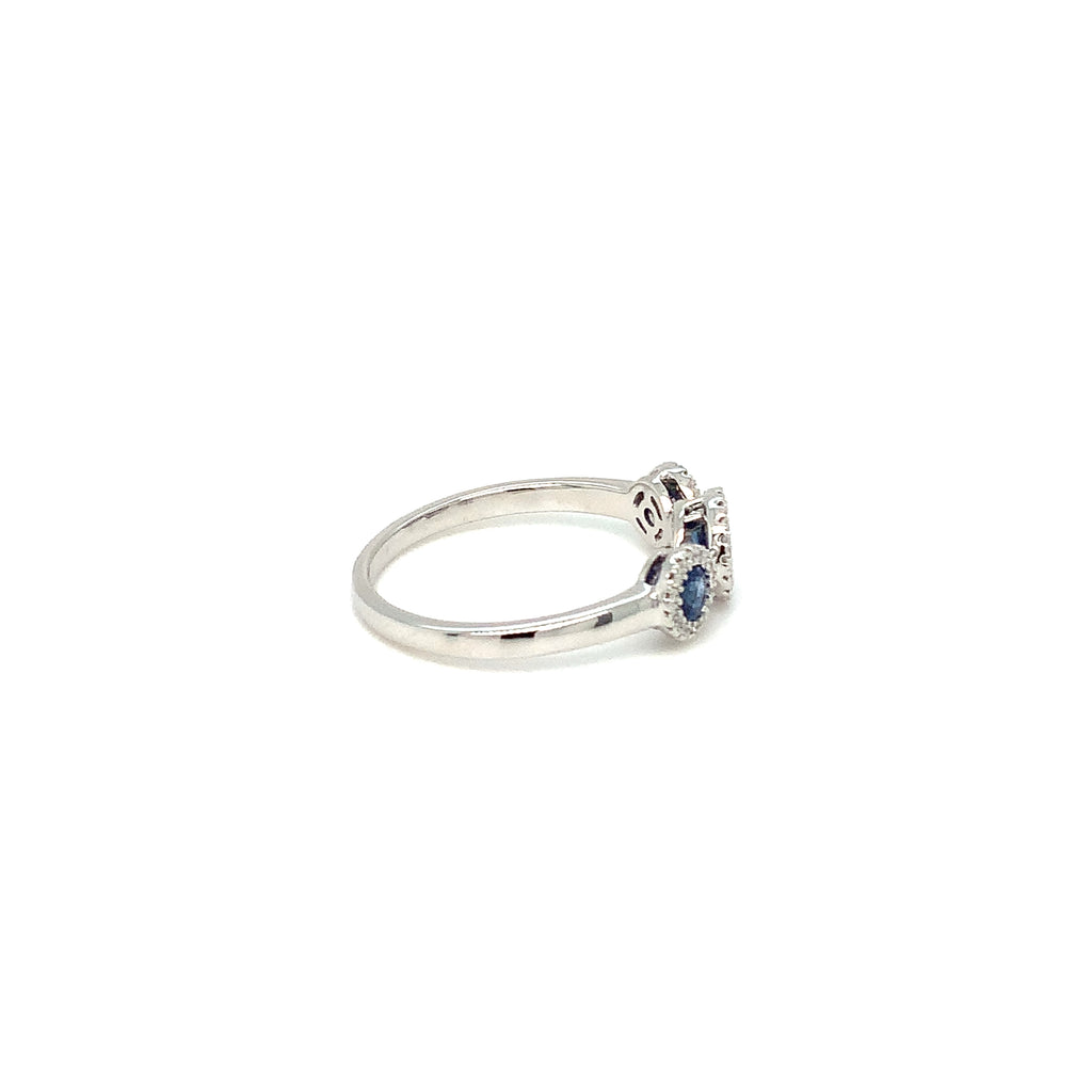 Roman+Jules Gem Quality Blue Sapphire and Diamond Halo style 3 Stone Ring Set in 14K White Gold - Image 5 of 6