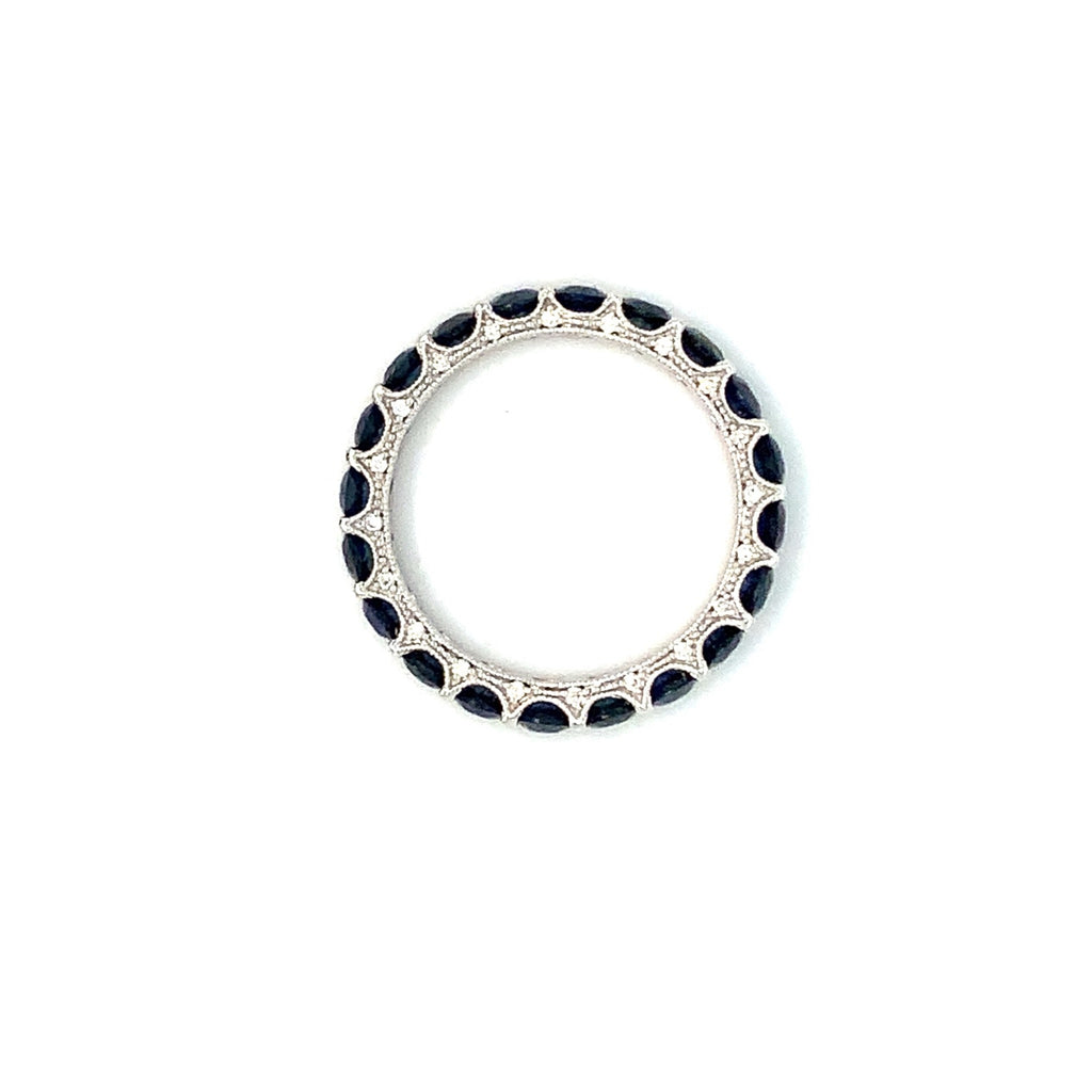 Roman+Jules Gem Quality Blue Sapphire and Diamond Eternity Band Set in 14K White Gold - Image 2 of 3