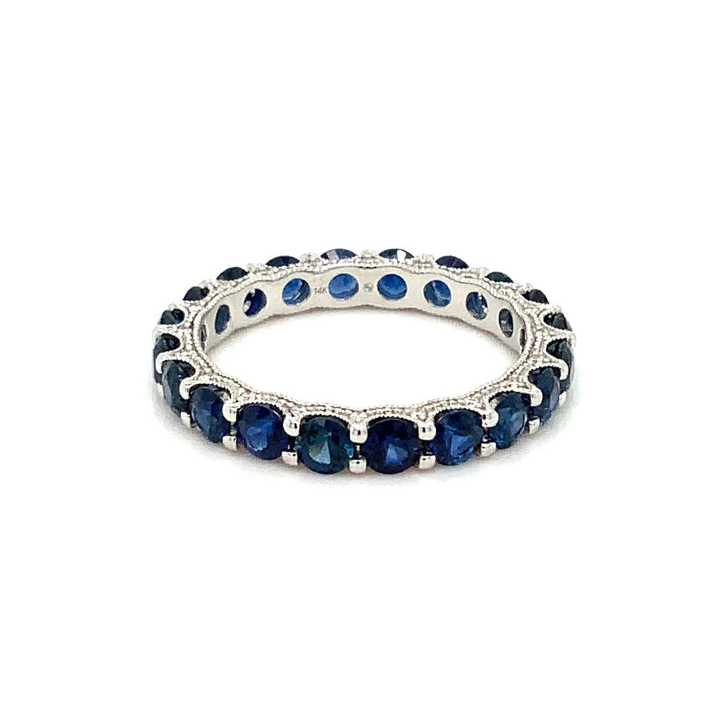 Roman+Jules Gem Quality Blue Sapphire and Diamond Eternity Band Set in 14K White Gold - Image 3 of 3