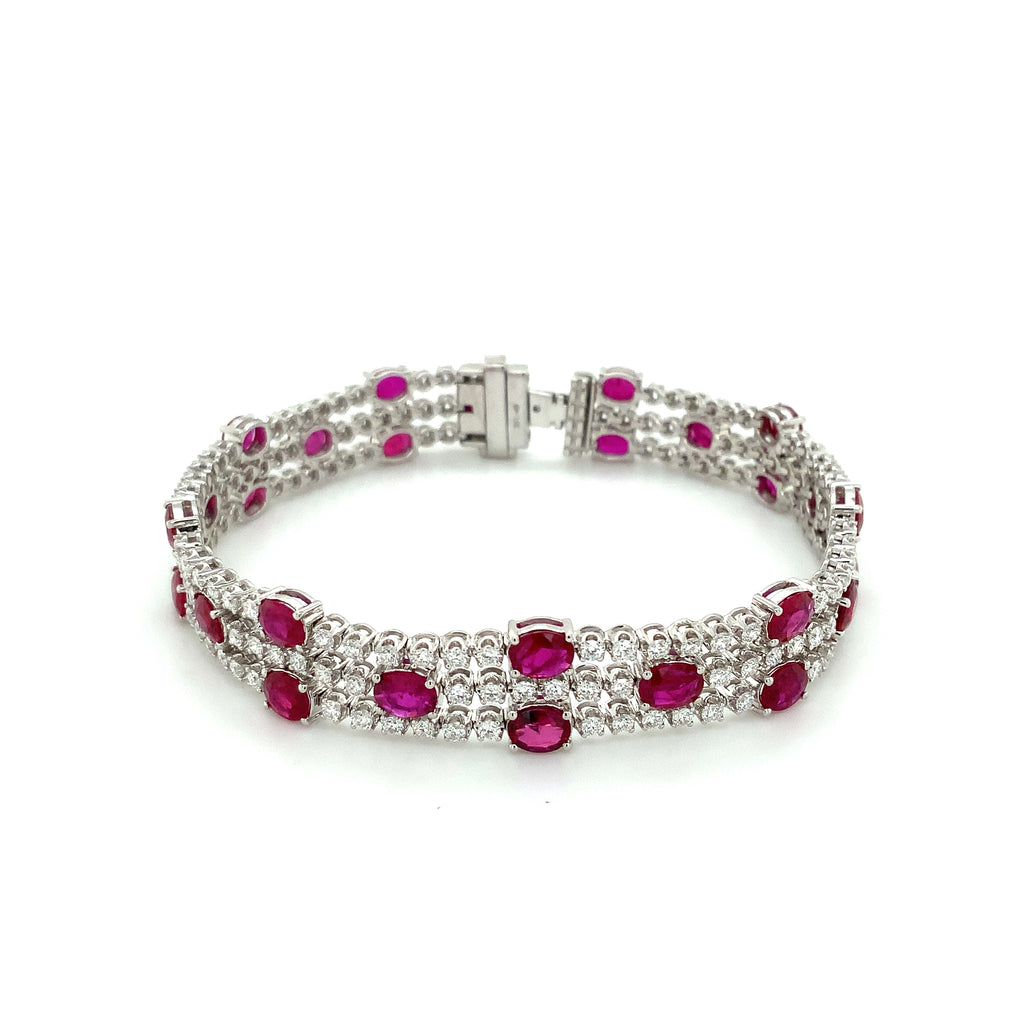 Roman + Jules Oval Shape Natural  Ruby and Diamond Bracelet set in 18K White Gold - Image 1 of 10
