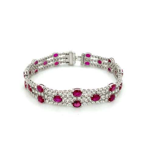 Roman + Jules Oval Shape Natural  Ruby and Diamond Bracelet set in 18K White Gold - Image 1 of 10