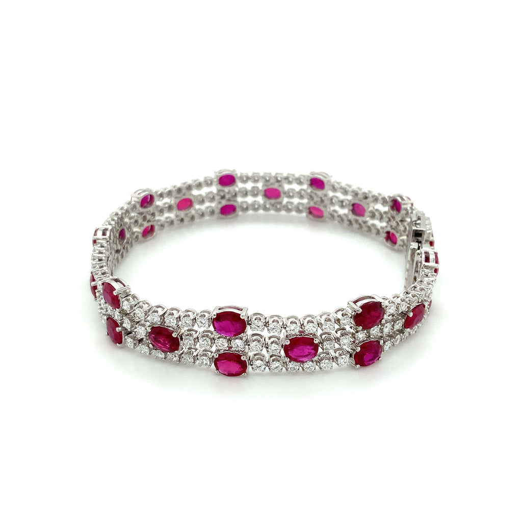 Roman + Jules Oval Shape Natural  Ruby and Diamond Bracelet set in 18K White Gold - Image 2 of 10
