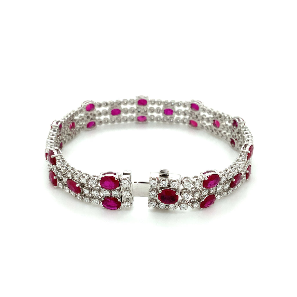 Roman + Jules Oval Shape Natural  Ruby and Diamond Bracelet set in 18K White Gold - Image 3 of 10