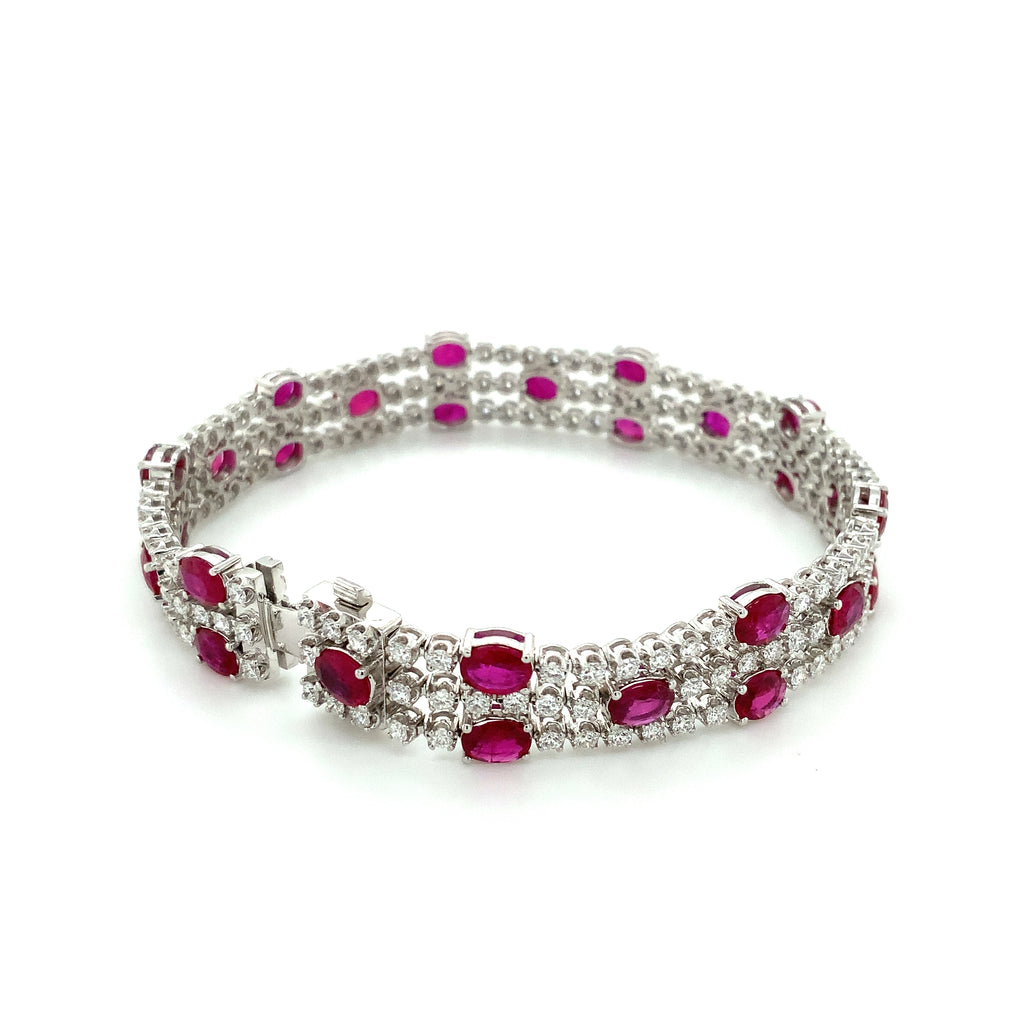 Roman + Jules Oval Shape Natural  Ruby and Diamond Bracelet set in 18K White Gold - Image 4 of 10