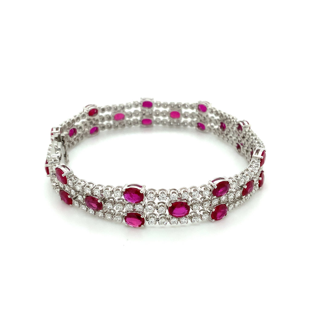 Roman + Jules Oval Shape Natural  Ruby and Diamond Bracelet set in 18K White Gold - Image 5 of 10
