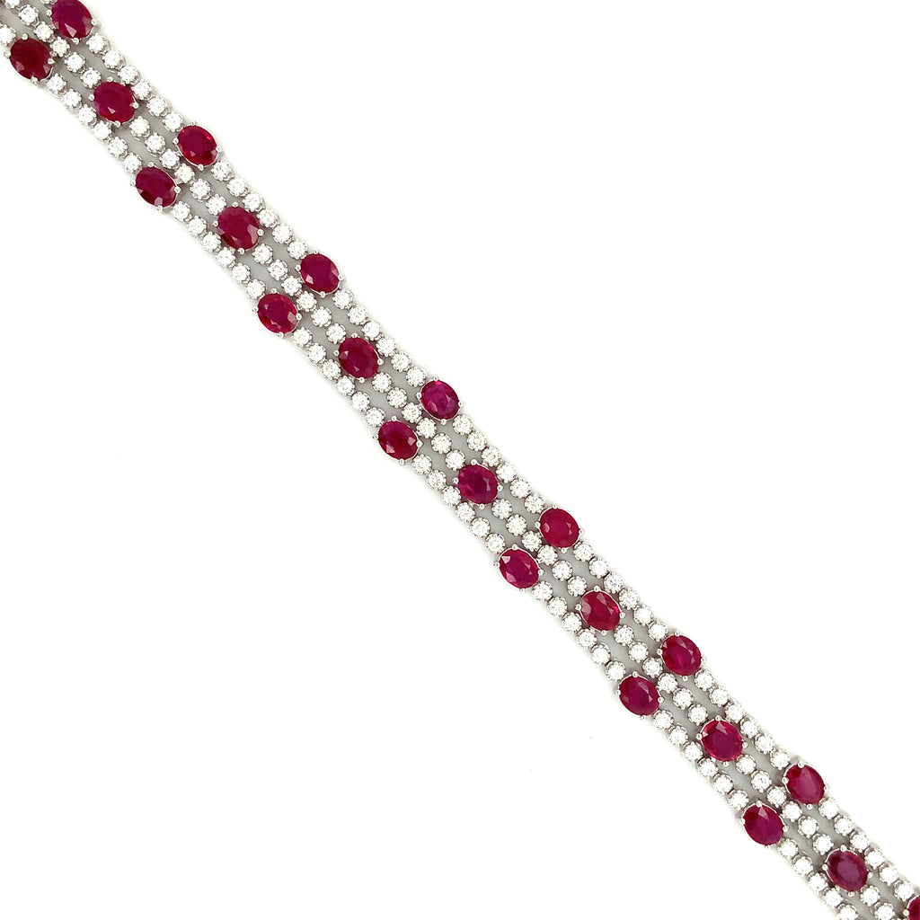 Roman + Jules Oval Shape Natural  Ruby and Diamond Bracelet set in 18K White Gold - Image 6 of 10