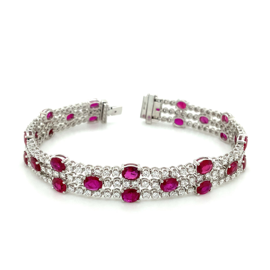 Roman + Jules Oval Shape Natural  Ruby and Diamond Bracelet set in 18K White Gold - Image 7 of 10