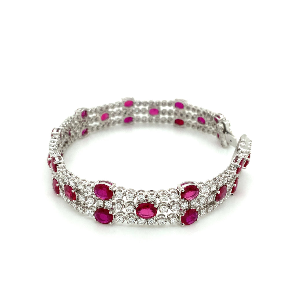 Roman + Jules Oval Shape Natural  Ruby and Diamond Bracelet set in 18K White Gold - Image 8 of 10