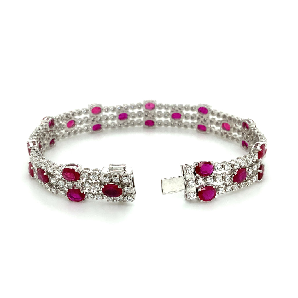 Roman + Jules Oval Shape Natural  Ruby and Diamond Bracelet set in 18K White Gold - Image 9 of 10