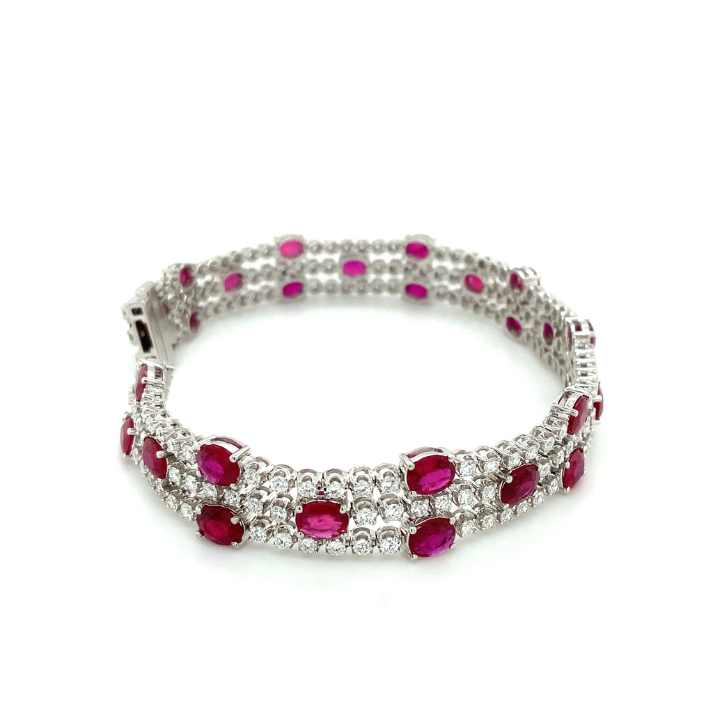 Roman + Jules Oval Shape Natural  Ruby and Diamond Bracelet set in 18K White Gold - Image 10 of 10