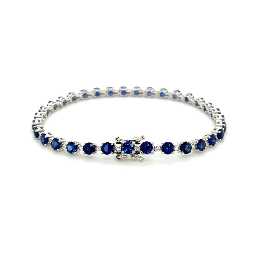 Roman+Jules Ceylon Cornflower Blue Sapphire And Diamond Bracelet 8 ctw 14 Karat White Gold - Image 2 of 7
