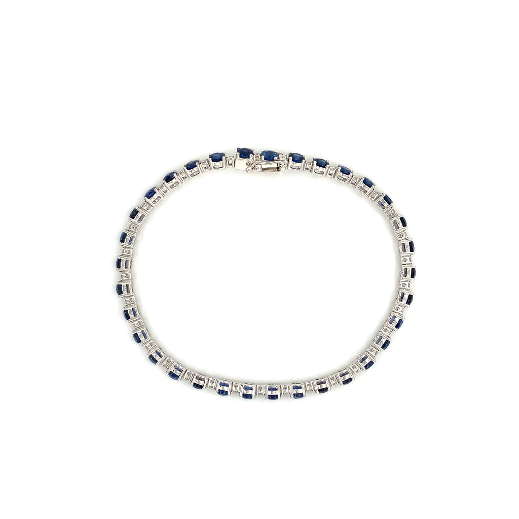 Roman+Jules Ceylon Cornflower Blue Sapphire And Diamond Bracelet 8 ctw 14 Karat White Gold - Image 5 of 7
