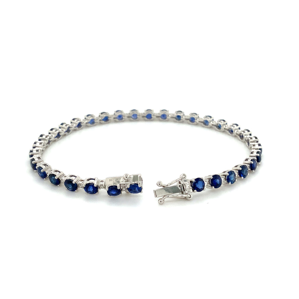 Roman+Jules Ceylon Cornflower Blue Sapphire And Diamond Bracelet 8 ctw 14 Karat White Gold - Image 6 of 7