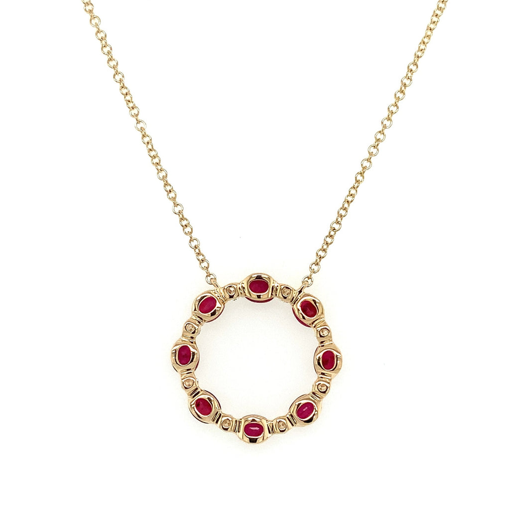 Roman+Jules Oval Shape Ruby and Diamond Circle Necklace set in 14K Yellow Gold - Image 5 of 9