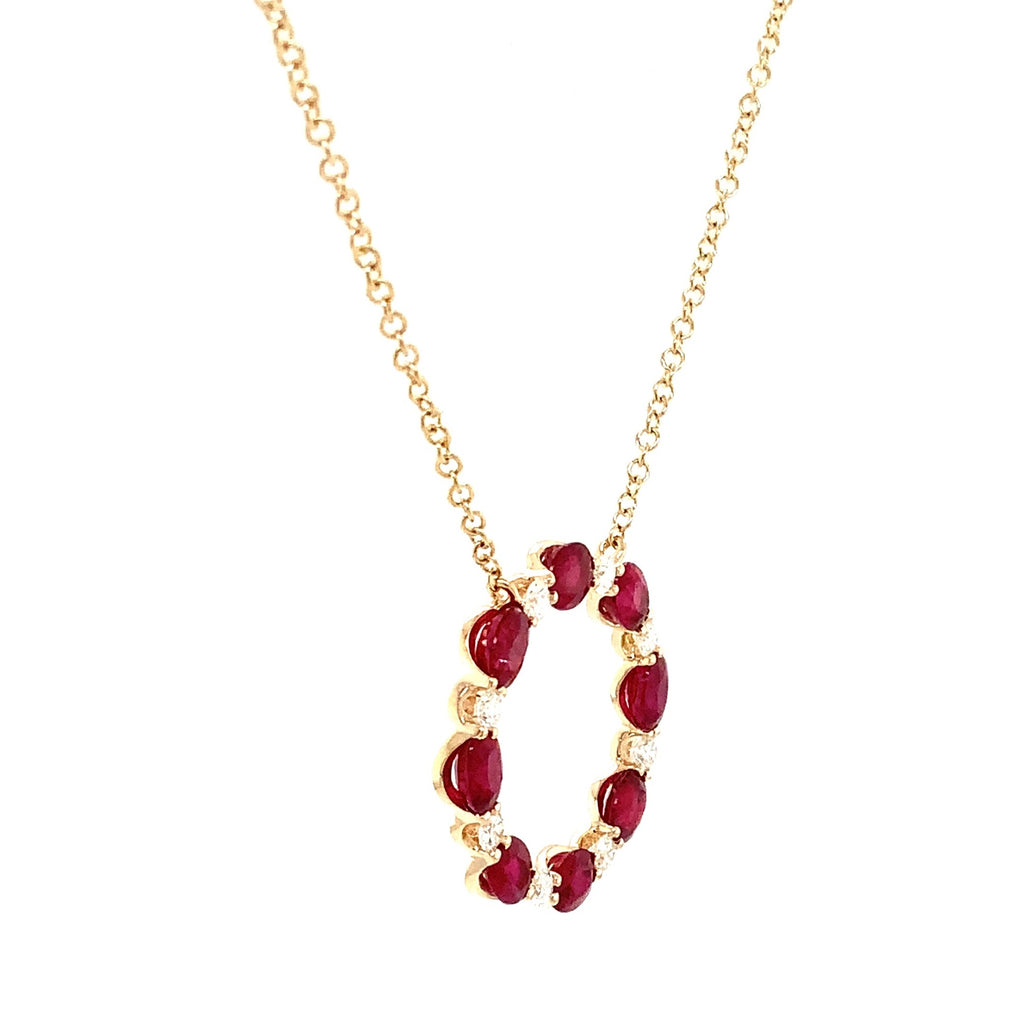 Roman+Jules Oval Shape Ruby and Diamond Circle Necklace set in 14K Yellow Gold - Image 7 of 9