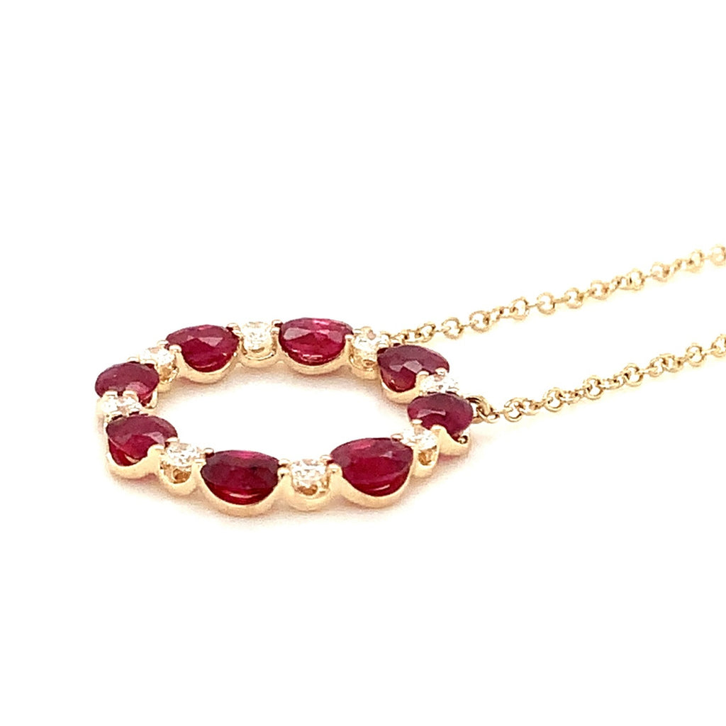 Roman+Jules Oval Shape Ruby and Diamond Circle Necklace set in 14K Yellow Gold - Image 8 of 9
