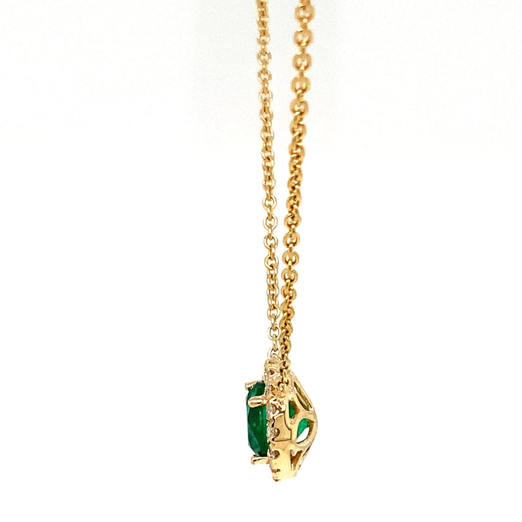 Roman+Jules Elegant Round Shape Emerald and Diamond Halo Style Necklace Set in 18K Yellow Gold - Image 2 of 6