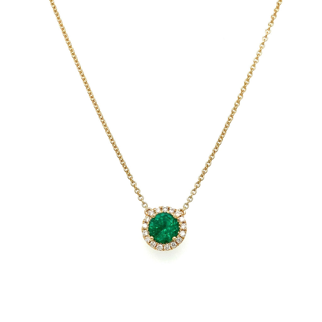 Roman+Jules Elegant Round Shape Emerald and Diamond Halo Style Necklace Set in 18K Yellow Gold - Image 5 of 6
