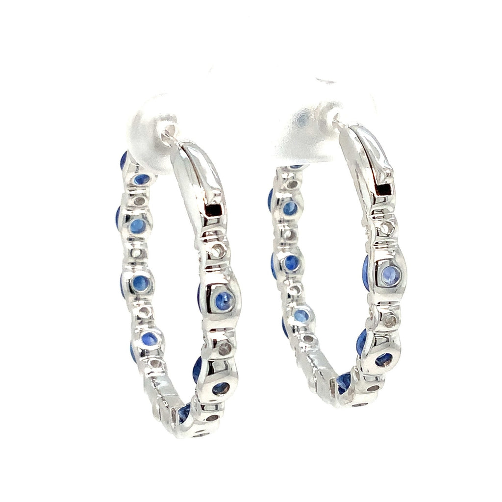 Roman + Jules Fine Quality Oval Shape Blue Sapphire and Diamond Hoop Earrings in 14K White Gold. - Image 3 of 8