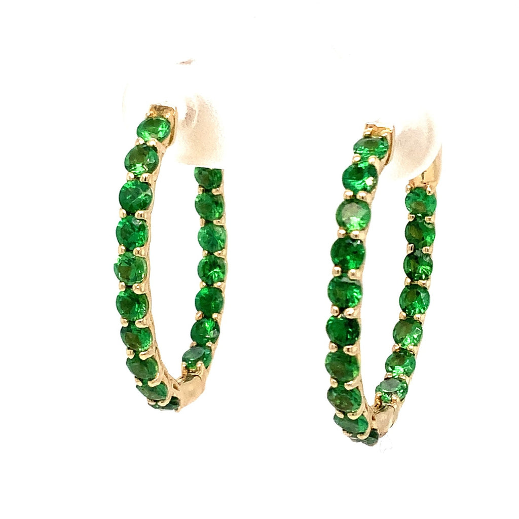 Roman + Jules Fine Quality Tsavorite Oval Shape Hoop Earrings in 14K Yellow Gold. - Image 1 of 6