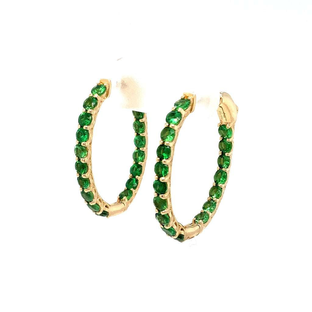 Roman + Jules Fine Quality Tsavorite Oval Shape Hoop Earrings in 14K Yellow Gold. - Image 2 of 6