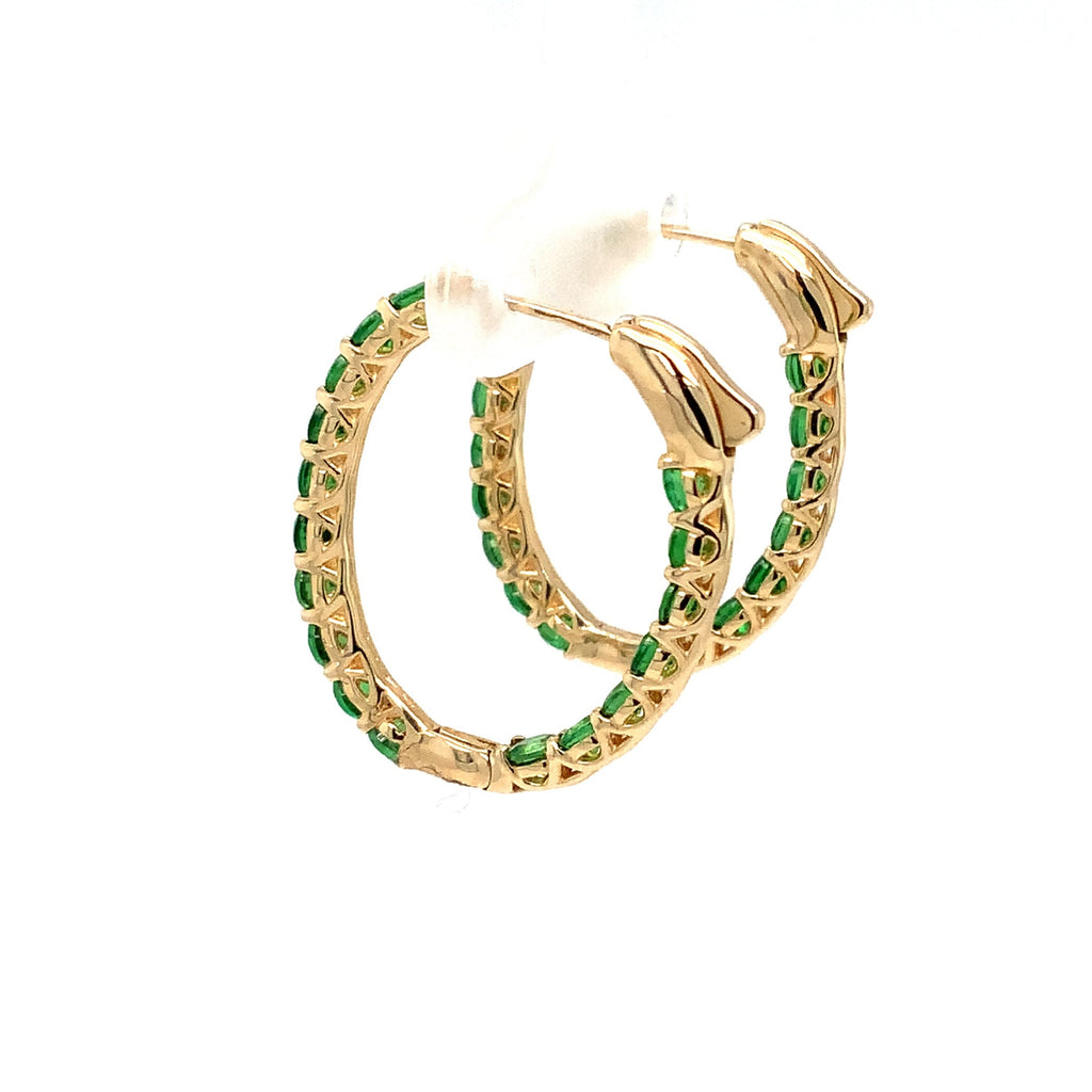 Roman + Jules Fine Quality Tsavorite Oval Shape Hoop Earrings in 14K Yellow Gold. - Image 3 of 6