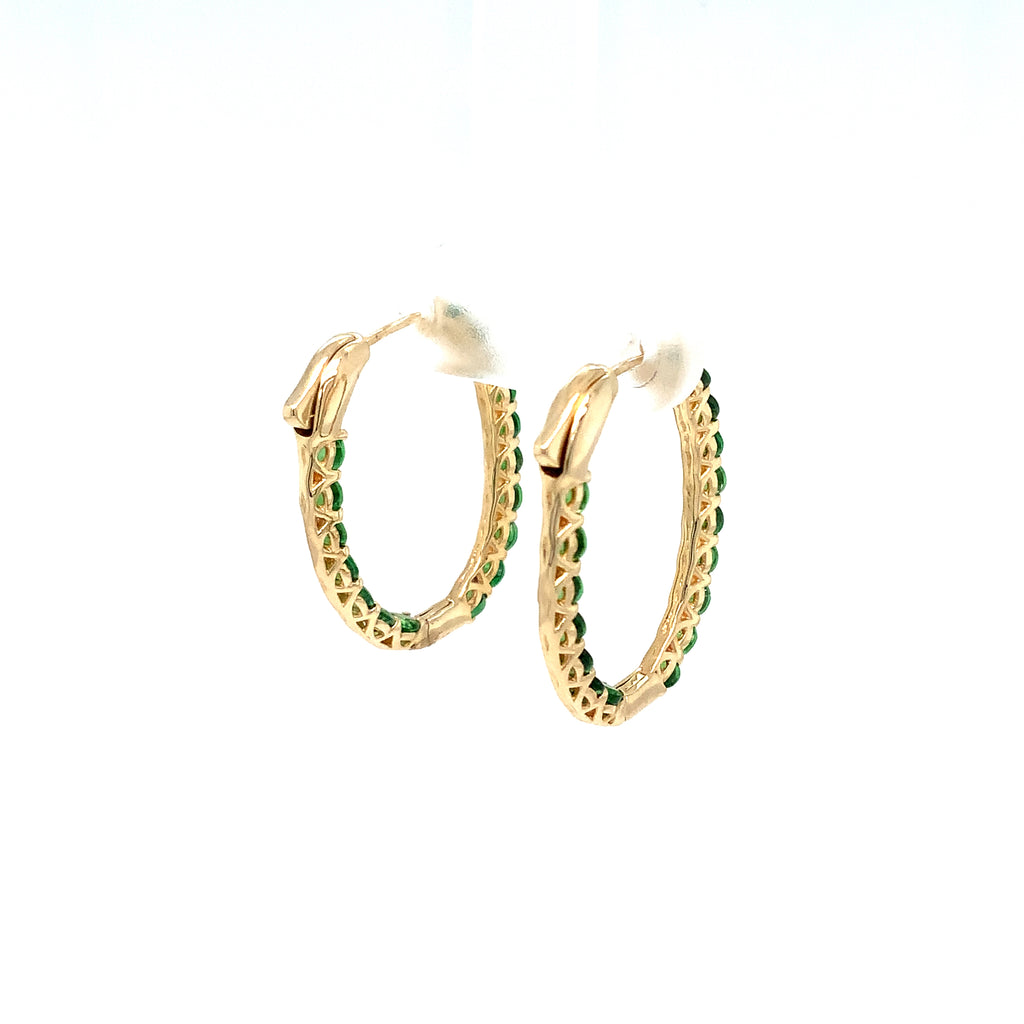 Roman + Jules Fine Quality Tsavorite Oval Shape Hoop Earrings in 14K Yellow Gold. - Image 4 of 6