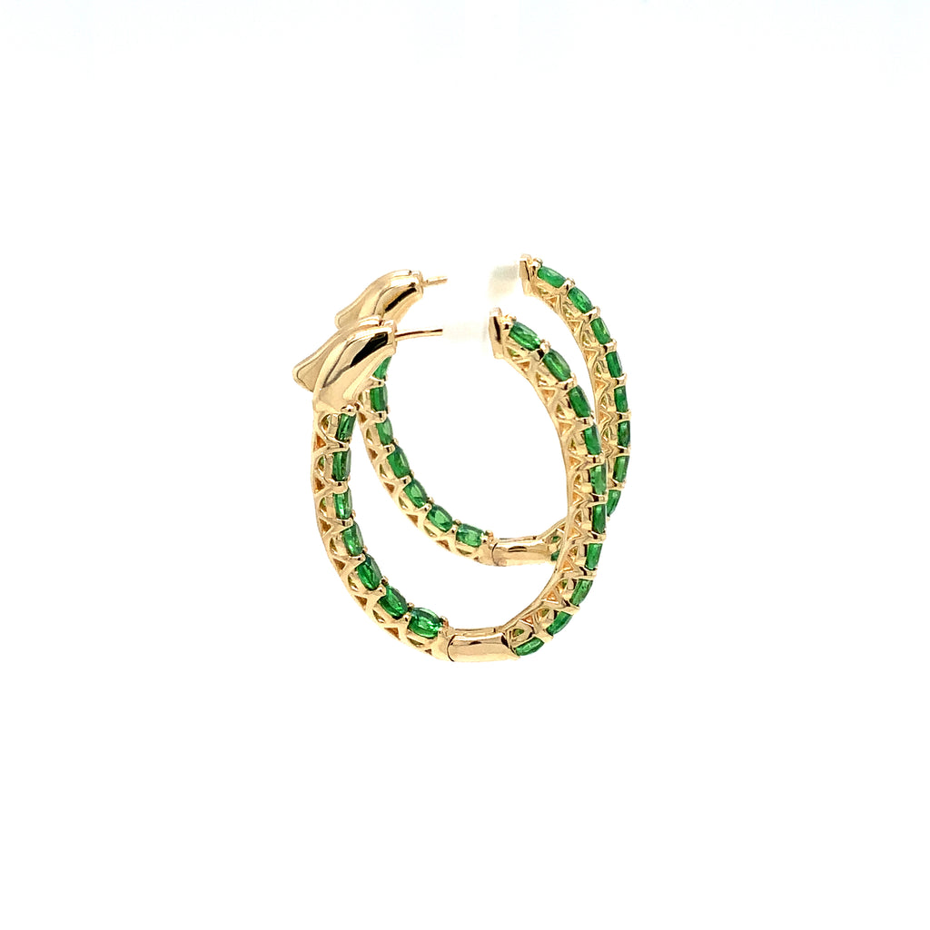 Roman + Jules Fine Quality Tsavorite Oval Shape Hoop Earrings in 14K Yellow Gold. - Image 5 of 6