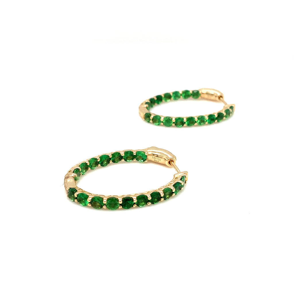 Roman + Jules Fine Quality Tsavorite Oval Shape Hoop Earrings in 14K Yellow Gold. - Image 6 of 6
