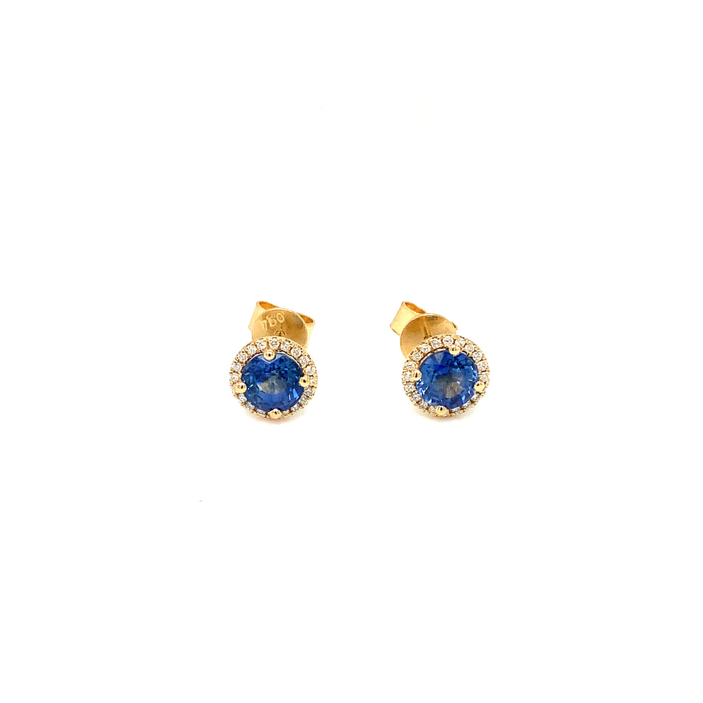 Roman + Jules Fine Quality Blue Sapphire and Diamond Halo Earrings in 18K Yellow Gold. - Image 1 of 9
