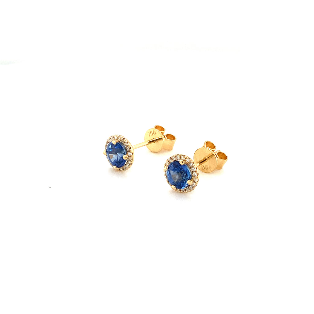 Roman + Jules Fine Quality Blue Sapphire and Diamond Halo Earrings in 18K Yellow Gold. - Image 3 of 9