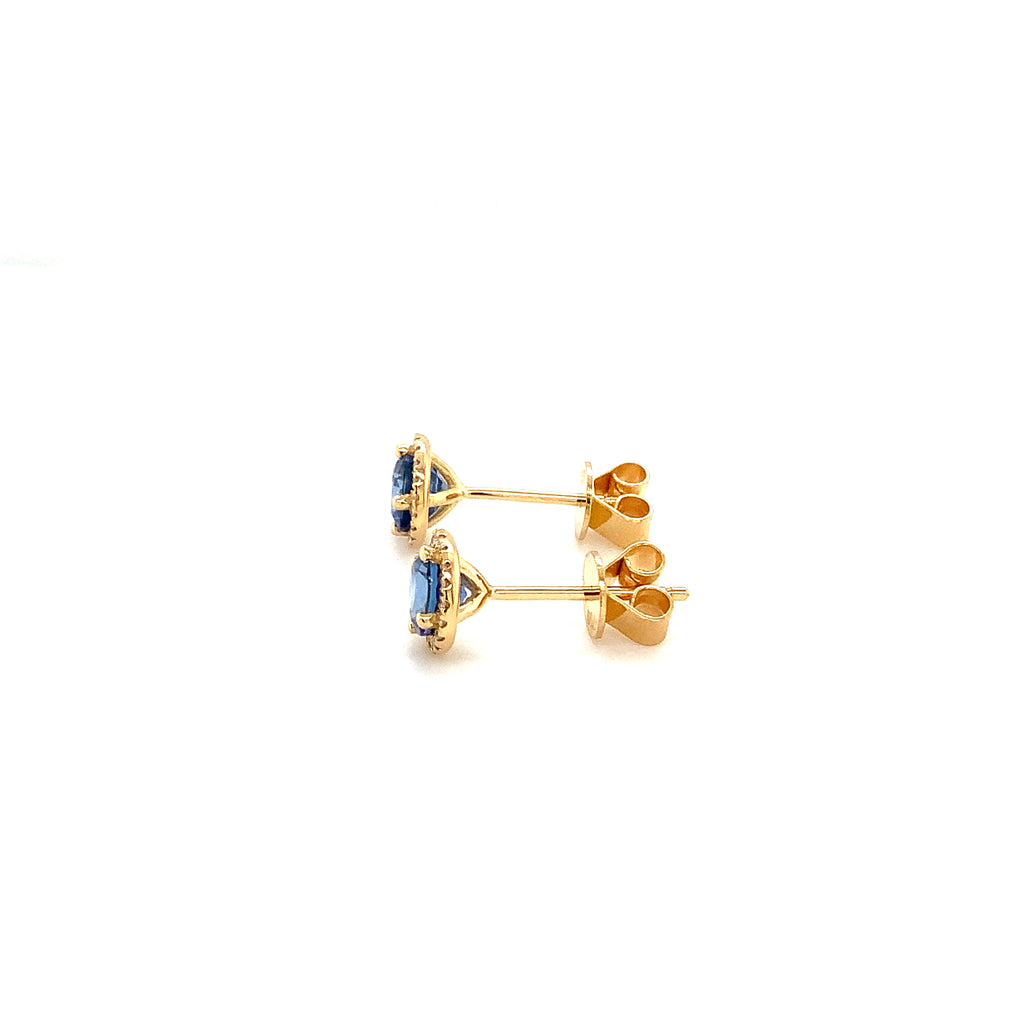 Roman + Jules Fine Quality Blue Sapphire and Diamond Halo Earrings in 18K Yellow Gold. - Image 4 of 9
