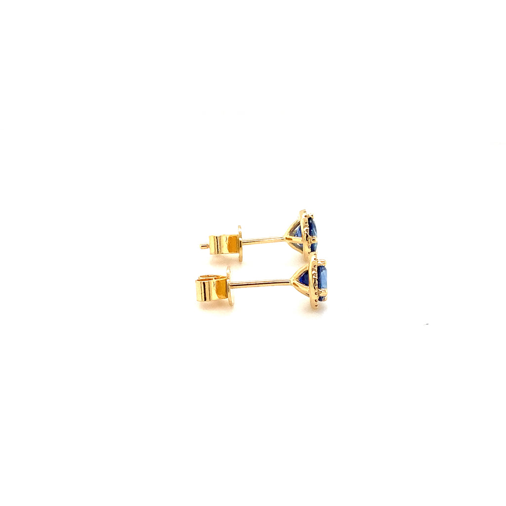 Roman + Jules Fine Quality Blue Sapphire and Diamond Halo Earrings in 18K Yellow Gold. - Image 7 of 9