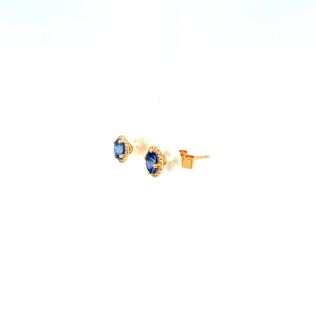 Roman + Jules Fine Quality Blue Sapphire and Diamond Halo Earrings in 18K Yellow Gold. - Image 8 of 9