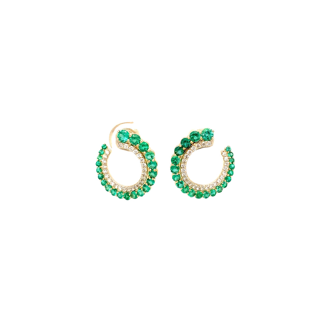 Roman+Jules Luna Wrap Emerald and Diamond Earring in 14K Yellow Gold - Image 3 of 8