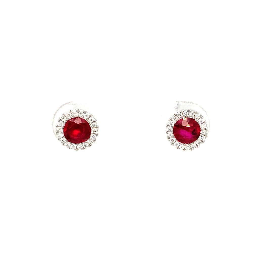 Roman + Jules Fine Quality Ruby and Diamond Halo Earrings in 14 Kt White Gold - Image 1 of 7