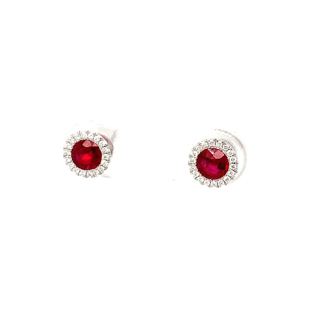 Roman + Jules Fine Quality Ruby and Diamond Halo Earrings in 14 Kt White Gold - Image 3 of 7